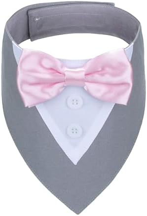ADOGGYGO Dog Tuxedo Bandana, Wedding Birthday Dog Bow Tie, Grey, Small