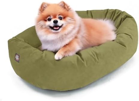 Majestic Pet 24 Inch Suede Calming Dog Bed Washable – Cozy Soft Round Dog Bed with Spine Support for Dogs to Rest Their Head - Fluffy Donut Dog Bed 24x19x7 (Inch) - Round Pet Bed Small – Sage (2025)