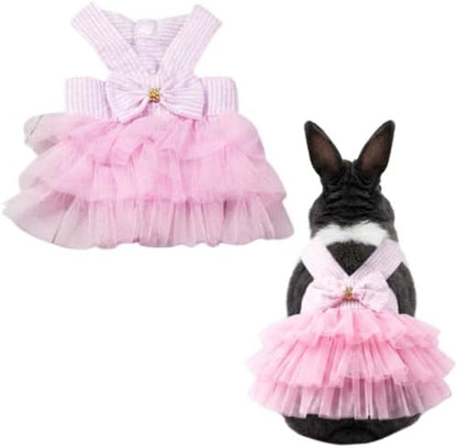 Bunny Dress Rabbit Tutu Skirt Holiday Outfit for Ferret (Striped Pink,S)
