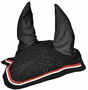 Horse Fly Bonnet Double Piping Ear Net Fly Veil Mask Breathable Cotton Crochet Horse Tack (Pony, Black 5)