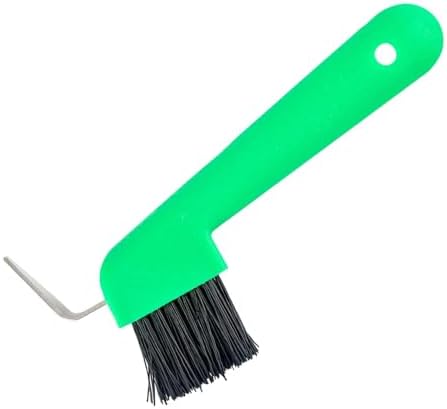 Jeffers 2 in 1 Horse Hoof Pick & Brush Combination Tool, 4" handle - Green