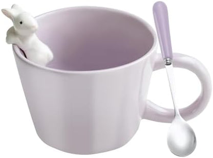 BigNoseDeer Cute Easter Bunny Mugs with 3D Rabbit Inside Ceramic Bunny Coffee Mug with Spoon Cute Gifts Easter Gifts for Women Kids 12oz (Purple)