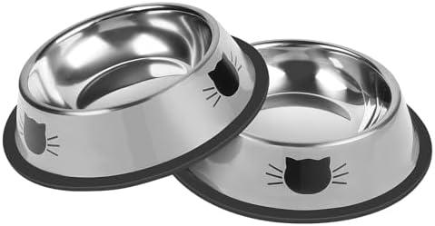 Serentive 2 Pcs Non-Slip Stainless Steel Small Cat Food Bowls - Unbreakable, Thicken 7 Oz Cat Dishes - Indoor, Removable Rubber Base, Easily Clean, Lovely Color