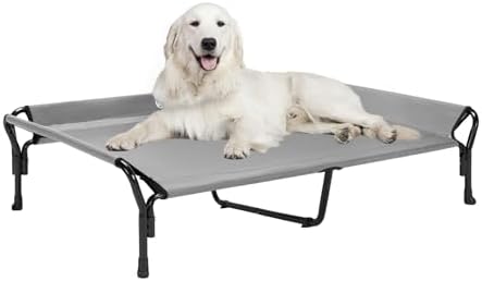 Veehoo Cooling Elevated Dog Bed, XL Raised Pet Cot with Guardrail & Slope Headrest, Durable Breathable Teslin Mesh, Non-Slip Feet, Washable Dog Couch Bed for Indoor & Outdoor, 50.5" x 33.5, Gray