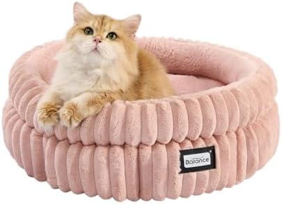 BALANCE Cat Bed Kitten Bed, Washable Round Cat Beds for Indoor Cats,Super Soft Plush Faux Fur Pet Bed for Puppy and Kitten with Anti-Slip Bottom