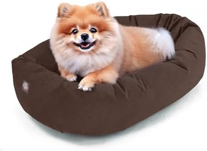 Majestic Pet 24 Inch Suede Calming Dog Bed Washable – Cozy Soft Round Dog Bed w/Spine Support for Dogs to Rest Head - Fluffy Donut Dog Bed 24x19x7 (Inch) - Round Pet Bed Small – Chocolate (2025)