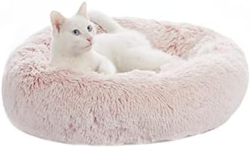 Bedfolks Calming Fluffy Donut Dog Bed for Small Dogs,Pink, 23" Round
