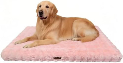 Orthopedic Dog Beds for Big Dogs, Fluffy Faux Rabbit Fur Pet Bed with Removable Washable Cover, Dog Bed Mat with Egg Crate Foam & Waterproof Lining, Anti Slip Bottom, Pink,52"x36"x4"