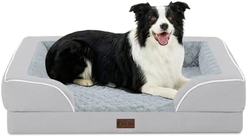 Orthopedic Washable Dog Bed for Medium Dogs, 35x22in, Light Grey