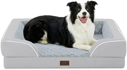 Orthopedic Washable Dog Bed for Medium Dogs, 35x22in, Light Grey