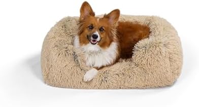 Best Friends by Sheri Shag Lounge Bed Calming Faux Fur Dog Bed, Taupe, Medium, 30" x 20"