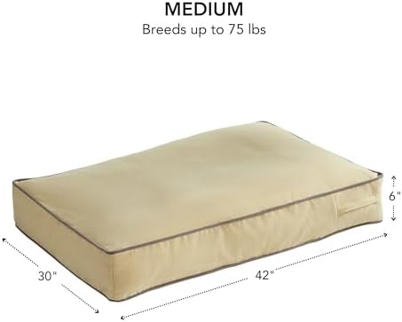 South Pine Porch Buddy Reversible Rectangle Pillow Style Microfiber Dog Bed with Removable, Machine-Washable Cover, Cream, Medium (42 in. x 30 in.)