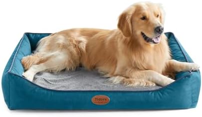 Tidore Orthopedic Dog Beds for Medium Dogs, Durable Egg Crate Foam Sofa Dog Bed wit Washable Removable Cover,Waterproof Lining,Pet Bed for Large Dogs (Peacock Blue, 39.4" L x 31.5" W x 7.4" Th)