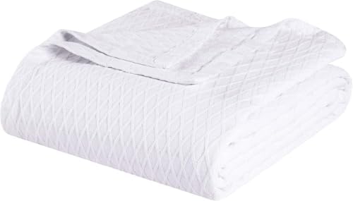 Superior Diamond Weave All-Season Cotton Blanket, Cover for Home, Couch, Bed, Soft, Warm Blankets, Boho Aesthetic, Comfy, Cozy, and Cute Covers, Decorative Bedding Essentials, King, White