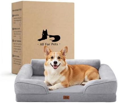 Orthopedic Dog Bed for Medium Size Dogs, Waterproof Egg-Crate Foam Pet Couch Bed with Soft Sides, Non-Slip Dog Sofa with Flannel Removable Washable Cover, 28"L Supportive Pet Sofa, Light Grey