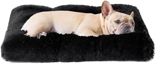 EHEYCIGA Fluffy Dog Crate Bed for Medium Dogs, Plush Crate Pad, Black