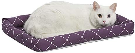 MidWest Homes for Pets 40222-PLD Quiet Time Couture Ashton Bolster Pet Bed, Small Dog/22, Plum & White Diamond Pattern