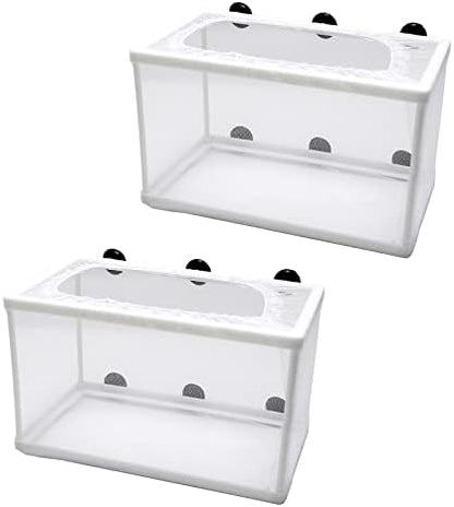 Anxingo 2 Pack Fish Tank Breeder Net,Fish Isolation Breeding Hatching Box, Plastic Frame Hatching Box Separation Net Breeding Box with Suction Cup for Aquarium