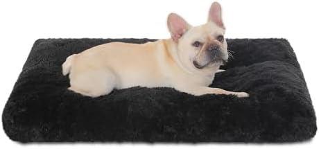 Bedfolks Waterproof Dog Crate Bed, Plush Large Dog Pad, 35"x23", Black