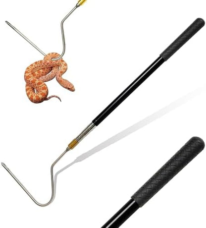 Snake Hook Reptile Catcher Stick Tongs Rattlesnakes Grabber Pick-up Handling Tool Kit for Catching Controlling or Moving Python Copperhead 22" 64" Adjustable (Small Snake Hook - Black)