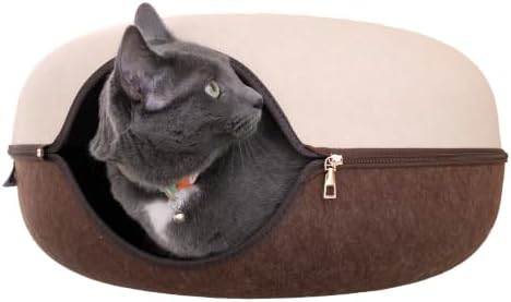 Travel Cat Tunnel Bed Cave - 21 Inch Large Premium Round Donut Cat Cave for Indoor Cats, Kitten - Detachable Cat Hideaway Cat Bed with Tunnel for Playing, Scratching, Sleeping (Chocolate & Cream)