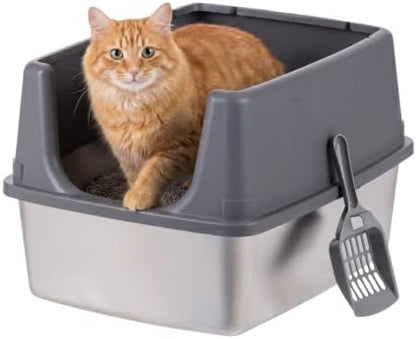 IRIS USA Stainless Steel Litter Box Enclosed High Sided for Cats