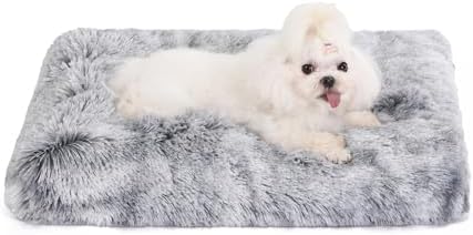 Bedfolks Plush Waterproof Dog Crate Bed, Removable Washable Faux Fur Cover, Fluffy Kennel Bed 17"x12", Dark Grey