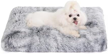Bedfolks Waterproof Crate Bed, Plush Dog & Cat Bed with Removable Washable Cover, Faux Fur Kennel Pad, 23"x18", Dark Grey