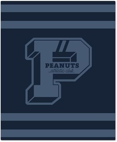 Hallmark Peanuts Plush Throw Blanket, Navy and Gray Stripes (50x60)
