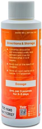 Toltrazuril 2.5% for Horses, Dogs, Cats, 120mL/4 Ounce, for Non-Food Chain Animals