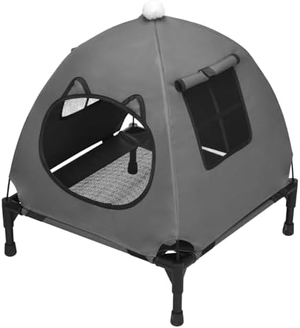 Pozico Elevated Dog Bed with Canopy and Breathable Mesh for Small Dog and Cat, 18.5x18.5x16.9 inch, Dark Gray