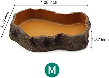 Reptile Water Dish,Resin Reptile Rock Food Feeder Bowl, Water and Food Bowl,Terrarium Decor for Leopard Gecko, Lizard,Spider,Turtle,Scorpion, Chameleon,Hermit Crabs (M, Orange)