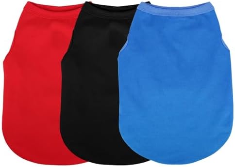 Paiaite 3 Pieces Plain Dog Shirt Sleeveless Puppy Cotton Dog Shirts Breathable Pet Apparel Tank Top Colorful Puppy Sweatshirt Clothes for Small Medium Dogs Red Black and Blue S