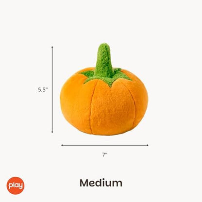 P.L.A.Y. Cute Plush Dog Toys - Fruit & Vegetable Themed Durable Squeaker Chew Toy, Great for Puppies & Small, Medium, Large Dogs - Machine Washable, Recycled Materials (Garden Fresh Pumpkin, Medium)