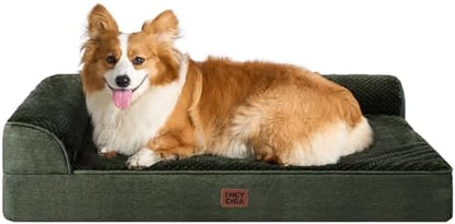 EHEYCIGA Large Dog Bed Memory Foam for Crate, Orthopedic Dog Bed Large Size Dogs with Washable Removable Cover, Waterproof Pet Sofa Couch with Nonskid Bottom, 35x22x6, Dark Green