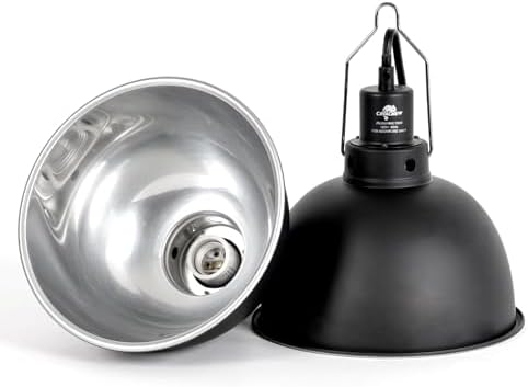 2 Pack Reptile Light Fixture, 8.5in Deep Dome Reptile Lamp Fixture, Optical Reflection Cover, Separate Switch & Hook, Terrarium Light Fixture for Reptile Heat Basking UVB Bulbs, 150W, Black