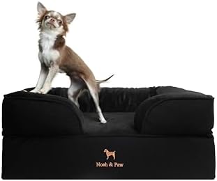 NOAH & PAW Dog Bed, 28x23x11 Inch, Orthopedic Dog Beds for Medium Size Pets, Eggshell Memory Foam Infused with Cooling Gel, Inner Cover, Water Resistant, Machine Washable (Denim Sofa Collection)