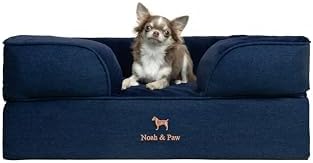 NOAH & PAW Dog Bed, 28x23x11 Inch, Orthopedic Dog Beds for Medium Size Pets, Eggshell Memory Foam Infused with Cooling Gel, Inner Cover, Water Resistant, Machine Washable (Denim Sofa Collection)