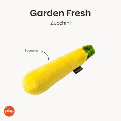 P.L.A.Y. Cute Plush Dog Toys - Fruit & Vegetable Themed Durable Squeaker Chew Toy, Great for Puppies & Small, Medium, Large Dogs - Machine Washable, Recycled Materials (Garden Fresh Zucchini, X-Small)
