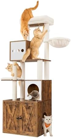 Feandrea Cat Tree with Litter Box Enclosure, 70.1-Inch Tall Cat Tower