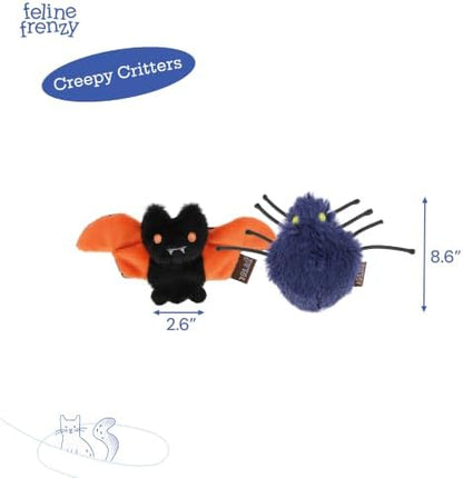 P.L.A.Y. Cute Cat Toys - Feline Frenzy Halloween Themed Catnip Filled Crinkle Toys, Great for Adult Cats & Kittens - Machine Washable, Double Stitched, Recycled Materials (Creepy Critters, Set of 2)