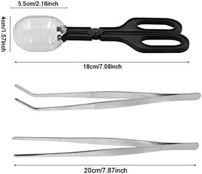 3in1 Feeding Tool Reptile Feeding Tongs Cricket Clamp Bug Scooper, Cleaning Supplies Scooper+ 2x Tweezers for Reptile, Hedgehog, Hamsters, Guinea Pig,Lizard, Spider Bearded Dragon (Black)