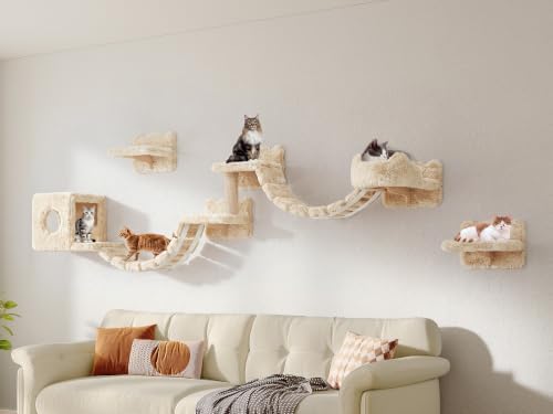 Cat Wall Furniture, 9 in 1 Cat Wall Shelves Set with Bridge, Beige