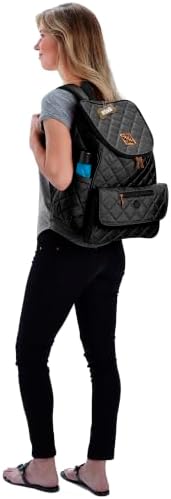 Mobile Dog Gear: Weekender Backpack - Black - Quilted Pet Travel Bag Holds Dog Accessories, Food Carriers, Silicone Bowls, Built-In Feeding Placemat