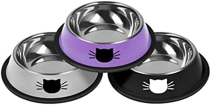 Serentive 3Pcs Cat Bowls Non-Slip Stainless Steel Small Cat Food Bowl Unbreakable Thick Rubber Base Easily Clean Lovely Color