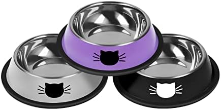 Serentive 3Pcs Cat Bowls Non-Slip Stainless Steel Small Cat Food Bowl Unbreakable Thick Rubber Base Easily Clean Lovely Color