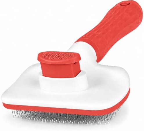 Self-Cleaning Slicker Brush, Dog Cat Bunny Pet Grooming Shedding Brush, Easy to Remove Loose Undercoat, Pet Massaging Tool Suitable for Pets with Long or Short Hair (Red)