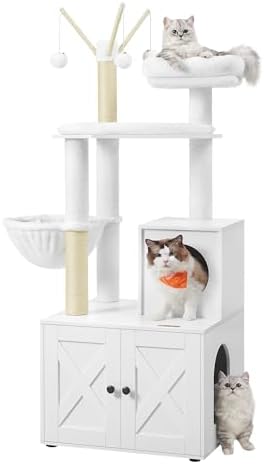 Feandrea Cat Tree with Litter Box Enclosure, 59-Inch, 2-in-1 Condo