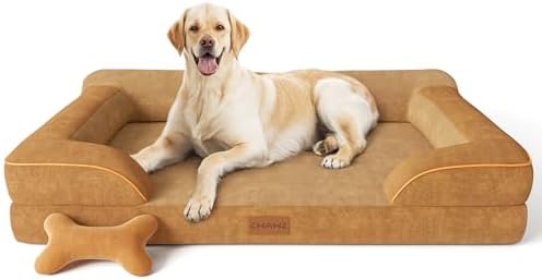 CWAWZ Jumbo Dog Bed for Extra Large Dogs, Orthopedic Dog Bed with Cooling Gel Memory Foam, Waterproof Pet Bed with Removable Washable Cover, 45" Pet Sofa Couch Dutch Velvet with Bone Toy, Brown
