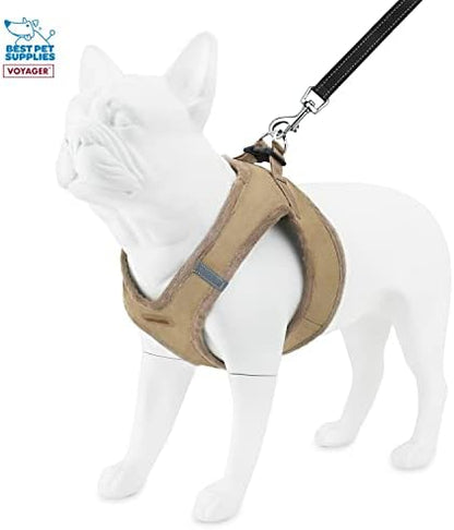 Voyager Step-in Plush Dog Harness – Soft Plush, Step in Vest Harness for Small and Medium Dogs by Best Pet Supplies - Latte Suede (Leash Bundle), M (Chest: 16-18") (Pack of 2)